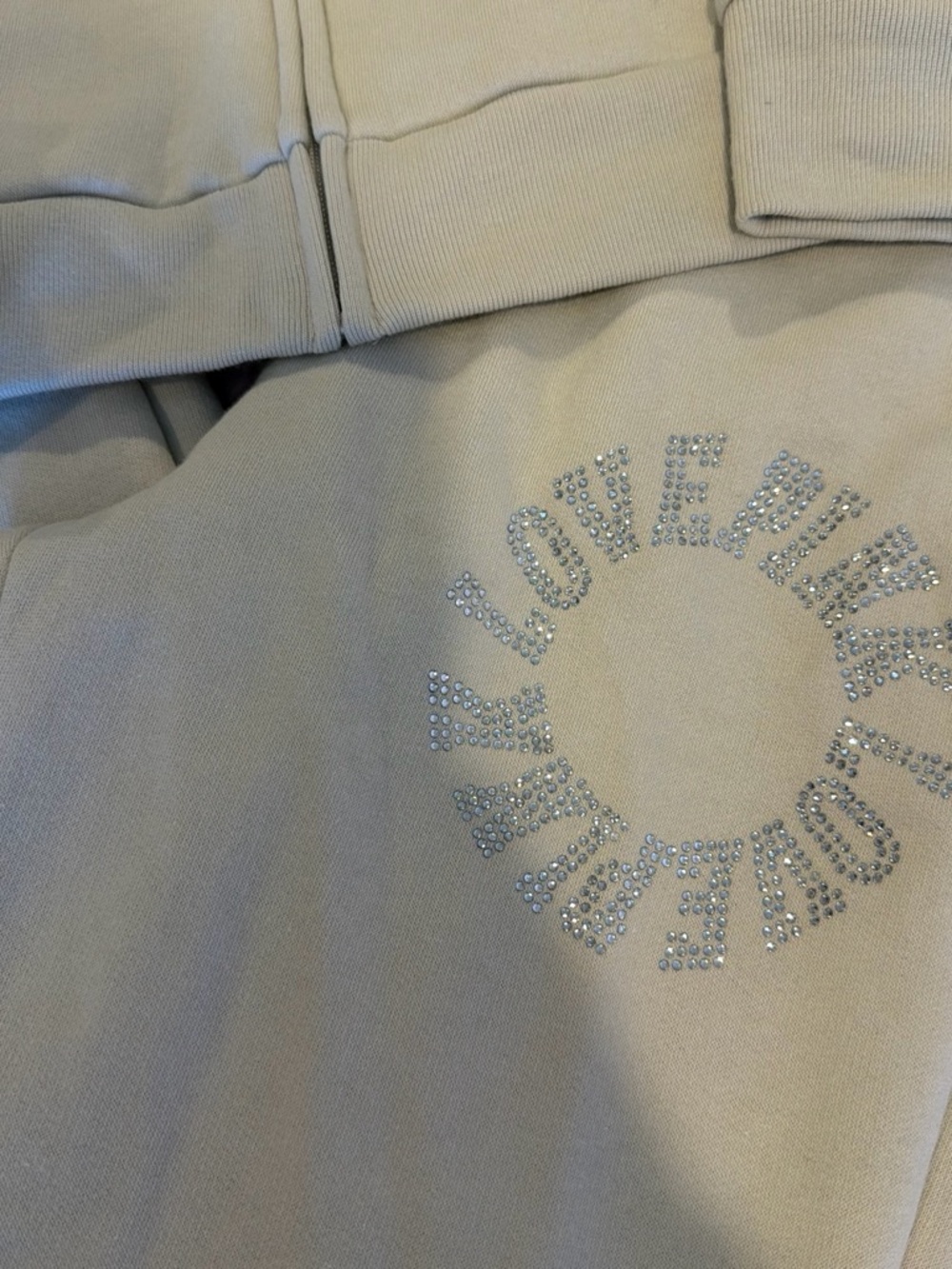 Victoria's Secret Taupe Zip-Up Hoodie with Rhinestone Details - Picture 2 of 3